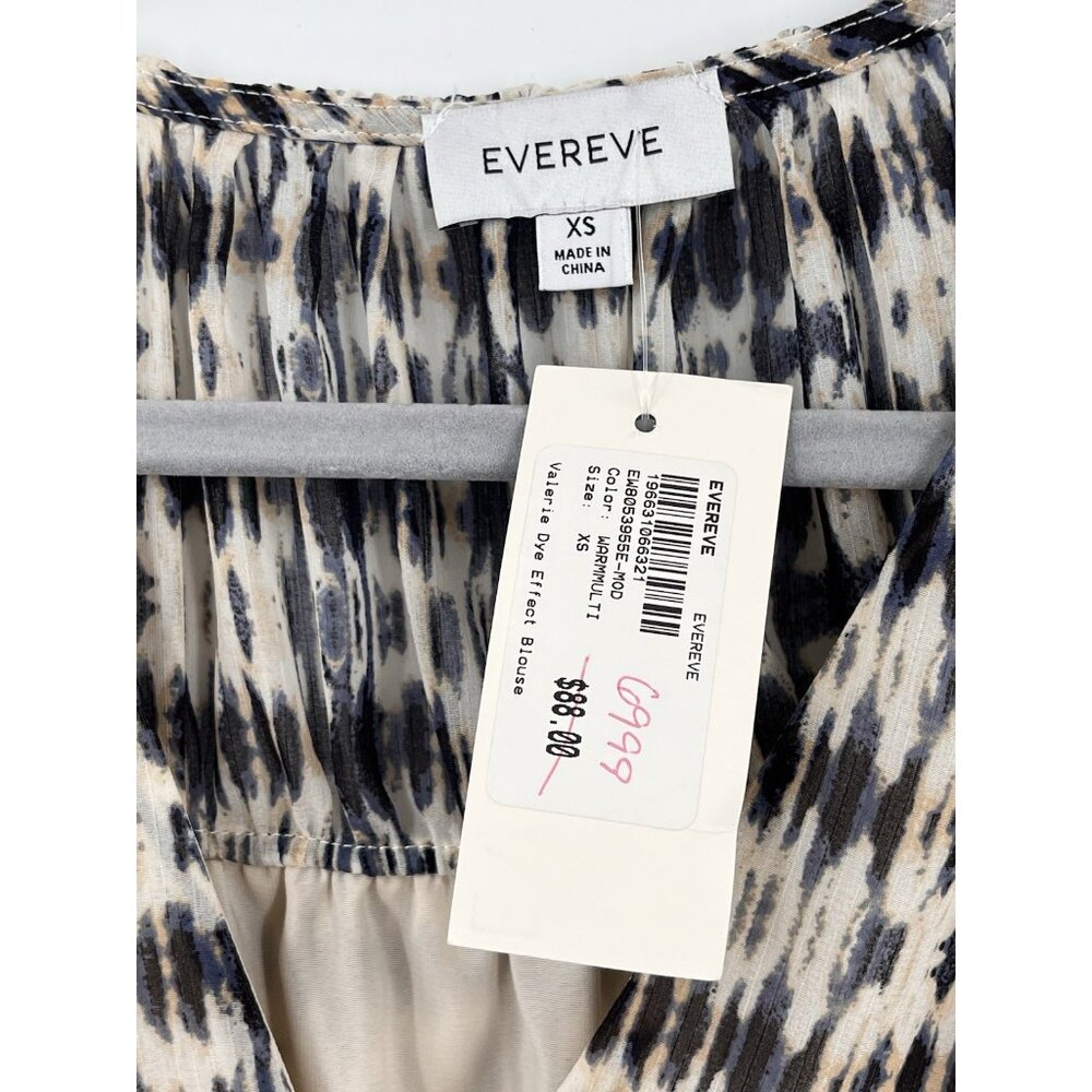 EVEREVE Women's White Multicolored Valerie Dye Effect Blouse NWT XS - Picture 4 of 6